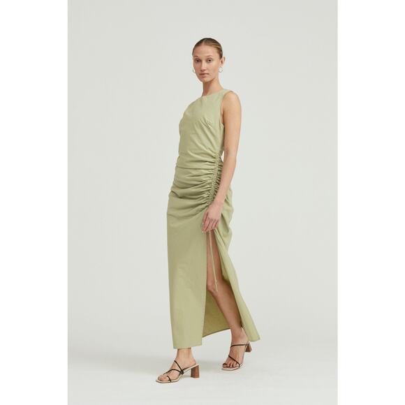 Third Form Drawn Deep Tank Maxi Dress Green Gathered Skirt Side Slit Sz 8 - Picture 3 of 13